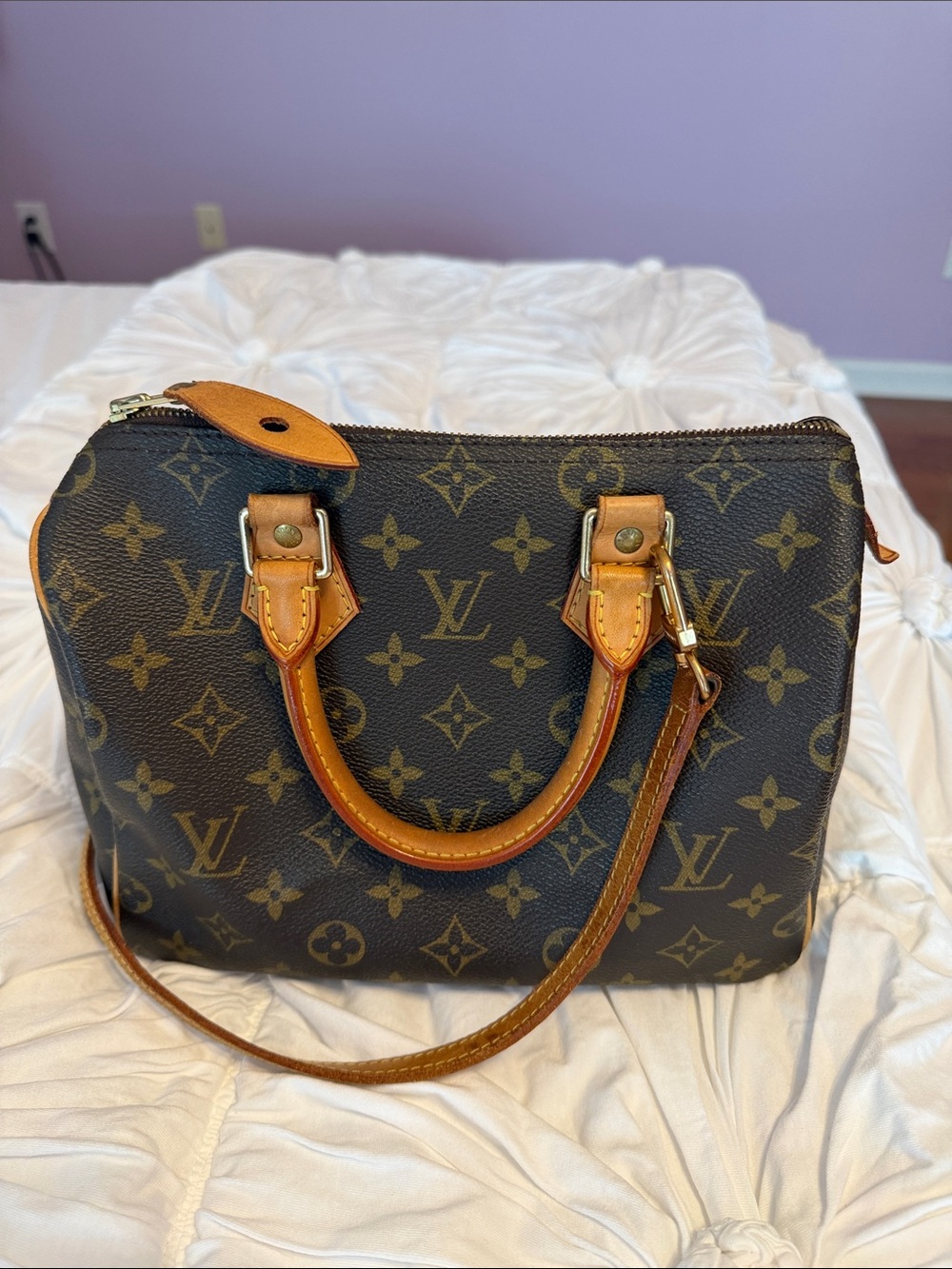 Louis Vuitton Monogram Canvas Satchel with Tan Leather Trim